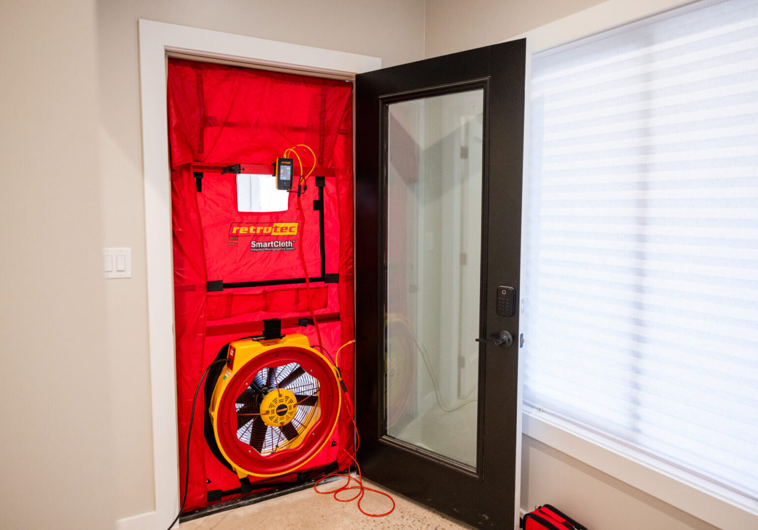 A door with a fire hydrant on it